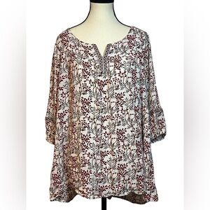 Indigo Soul Floral Print Tunic -3/4 sleeve Women’s size XL
